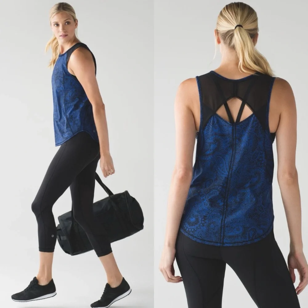 lululemon Sculpt Tank Antique Paisley Blue‎ Black